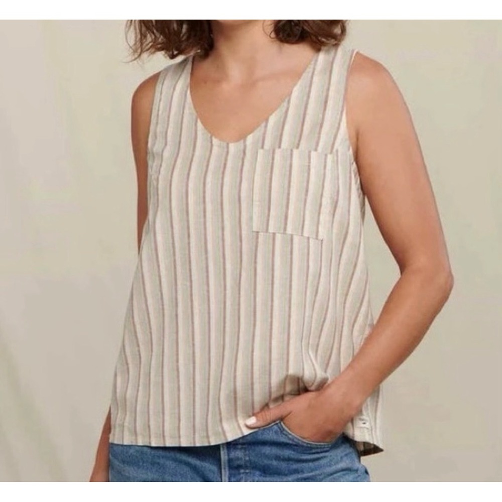 Toad&Co Hemp Tencel Striped Tank Top Small Multicolor Button Back Pocket